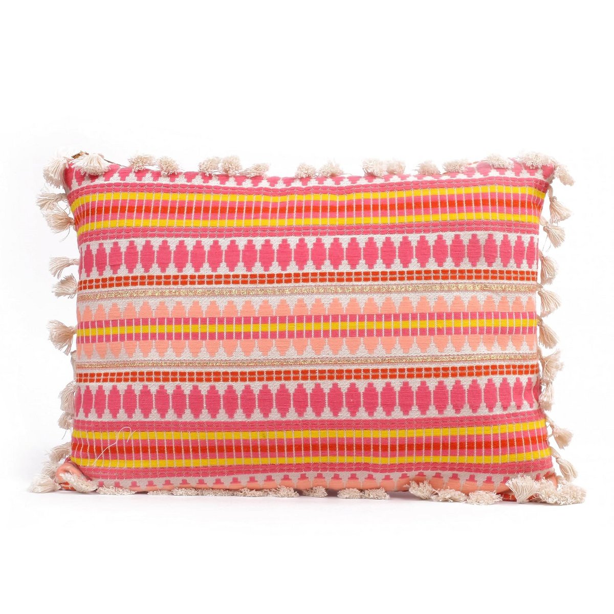 Kussenhoes | Geometrische roze geweven stof wit | 30x46cm