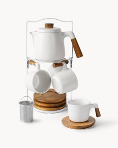 Teapot ingesteld met frame en 4 kopjes voor 4 personen 1000 ml