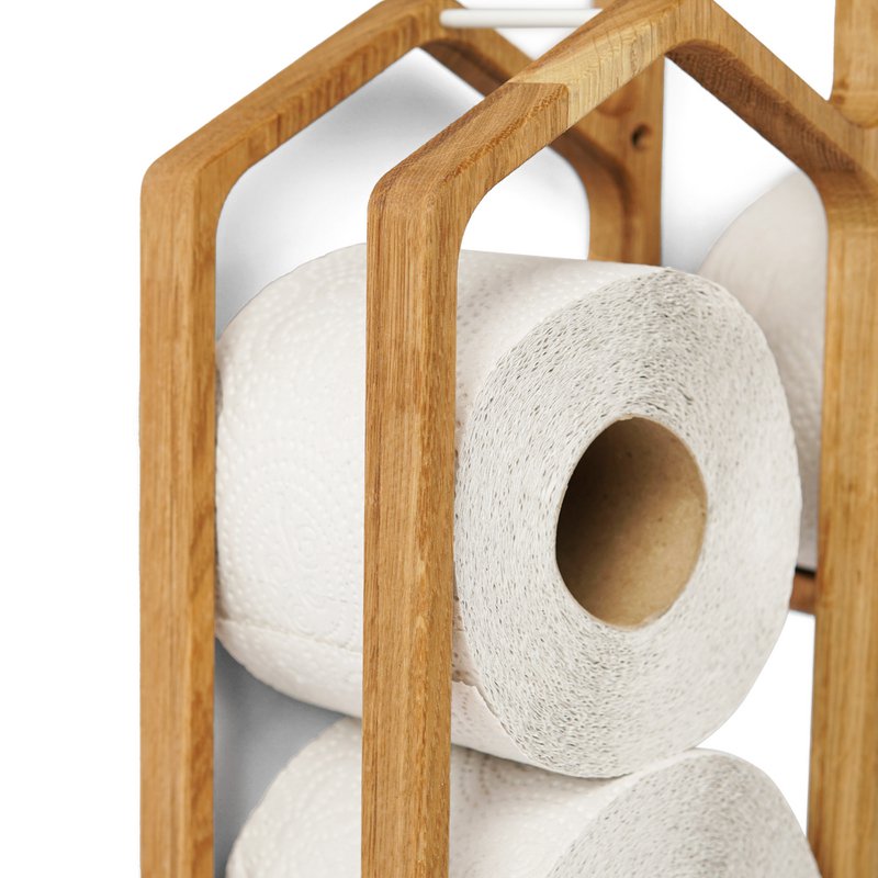 Toilet Paper Holder for Wall Mounting, Wooden Bathroom Storage Rack for 4 Rolls, Compact Organizer for Bathrooms