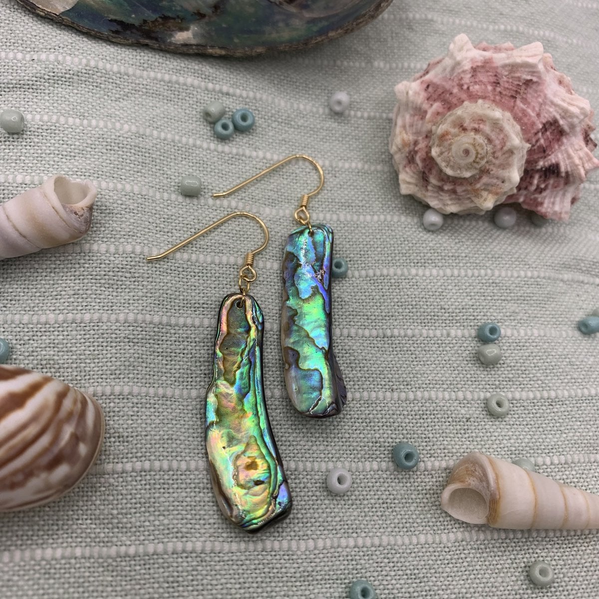 Muschelohrringe | Gold (Abalone/Paua) handgefertigter Meeresschmuck aus Perlmutt