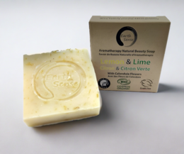 Bio -zertifizierte solide Seife - Zitrone & Lime mit Kalendula Blumen 90g