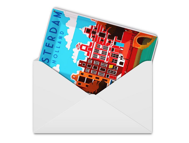 Postal de hojalata de viaje 10x14 cm Amsterdam Holanda casas cartel decorativo del canal