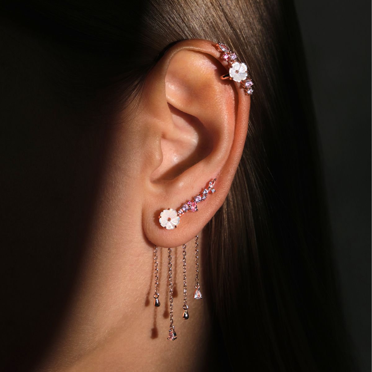 Pendientes trepadores Maëline - Oro rosa