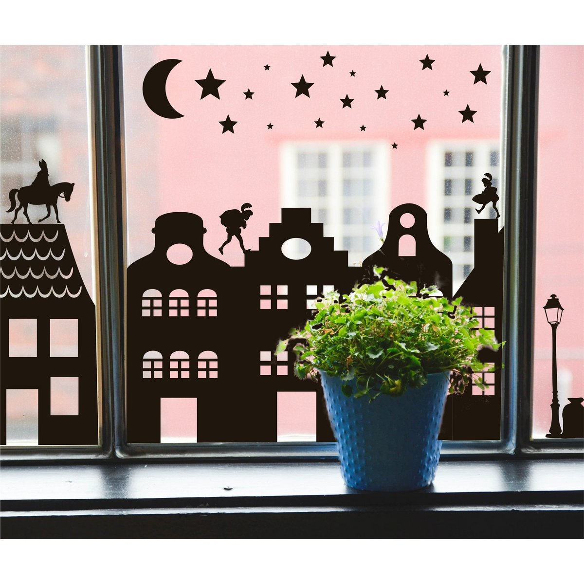 Statische Fensteraufkleber Straße Weihnachten / Sinterklaas