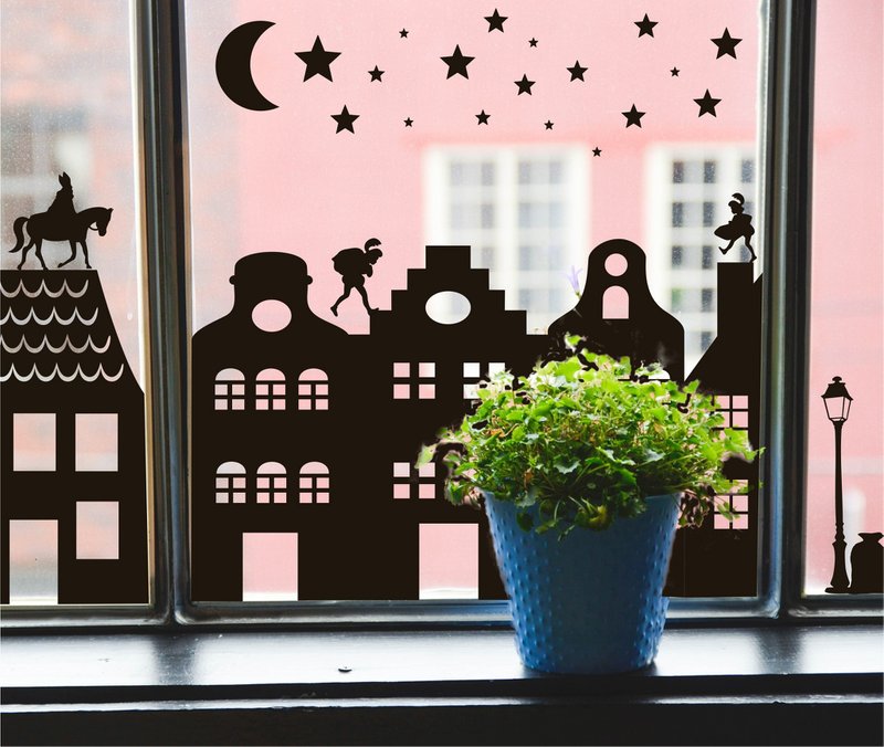 Statische Fensteraufkleber Straße Weihnachten / Sinterklaas
