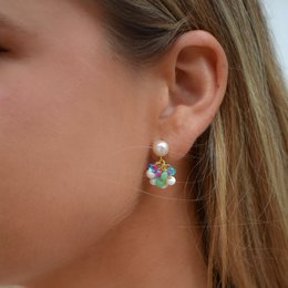 Boucles d'oreilles clous de perles cristaux multicolores, plaqué or