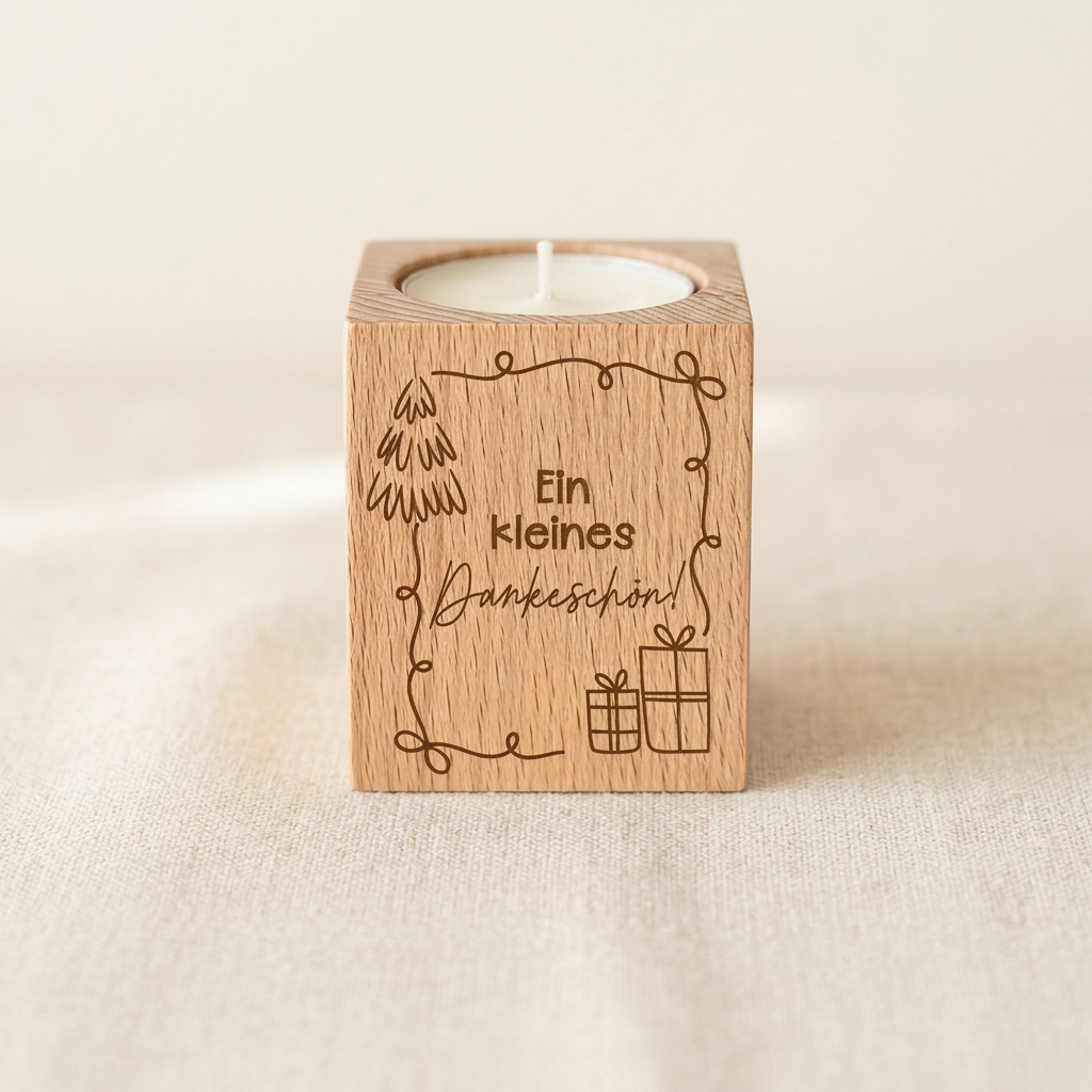 Wooden tea light holder “A little thank you” – Christmas gift for employees, customers & colleagues | including tea light