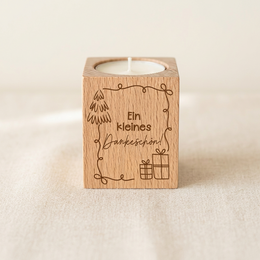Wooden tea light holder “A little thank you” – Christmas gift for employees, customers & colleagues | including tea light
