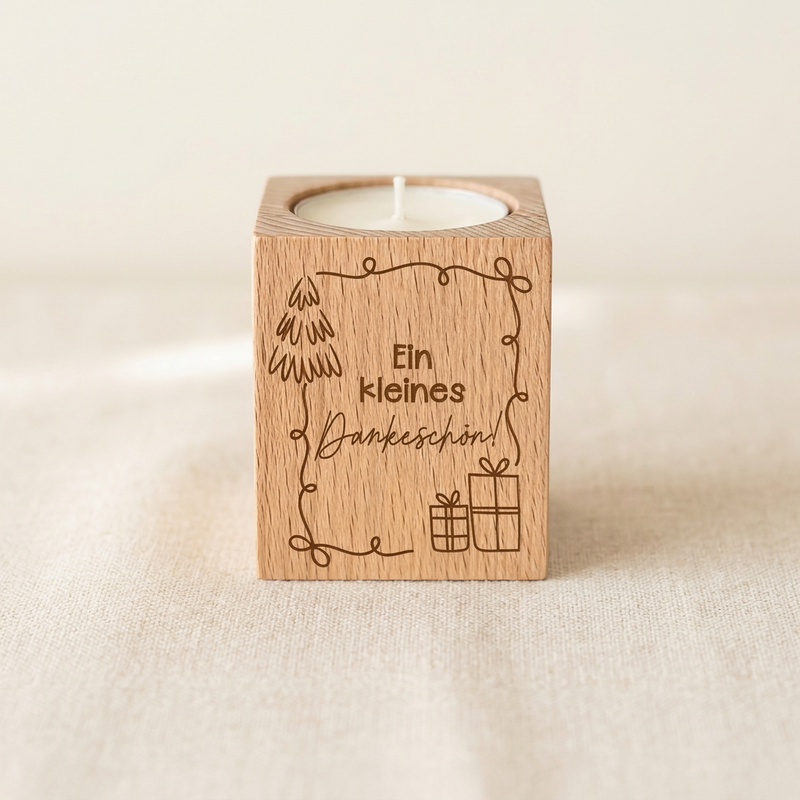 Wooden tea light holder “A little thank you” – Christmas gift for employees, customers & colleagues | including tea light