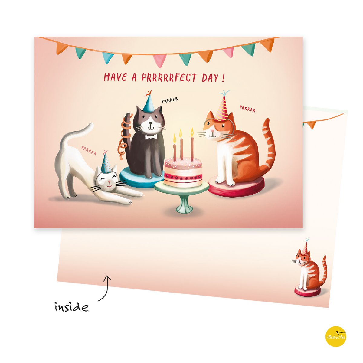 Los gatos de la tarjeta de felicitación tienen un día prrfect