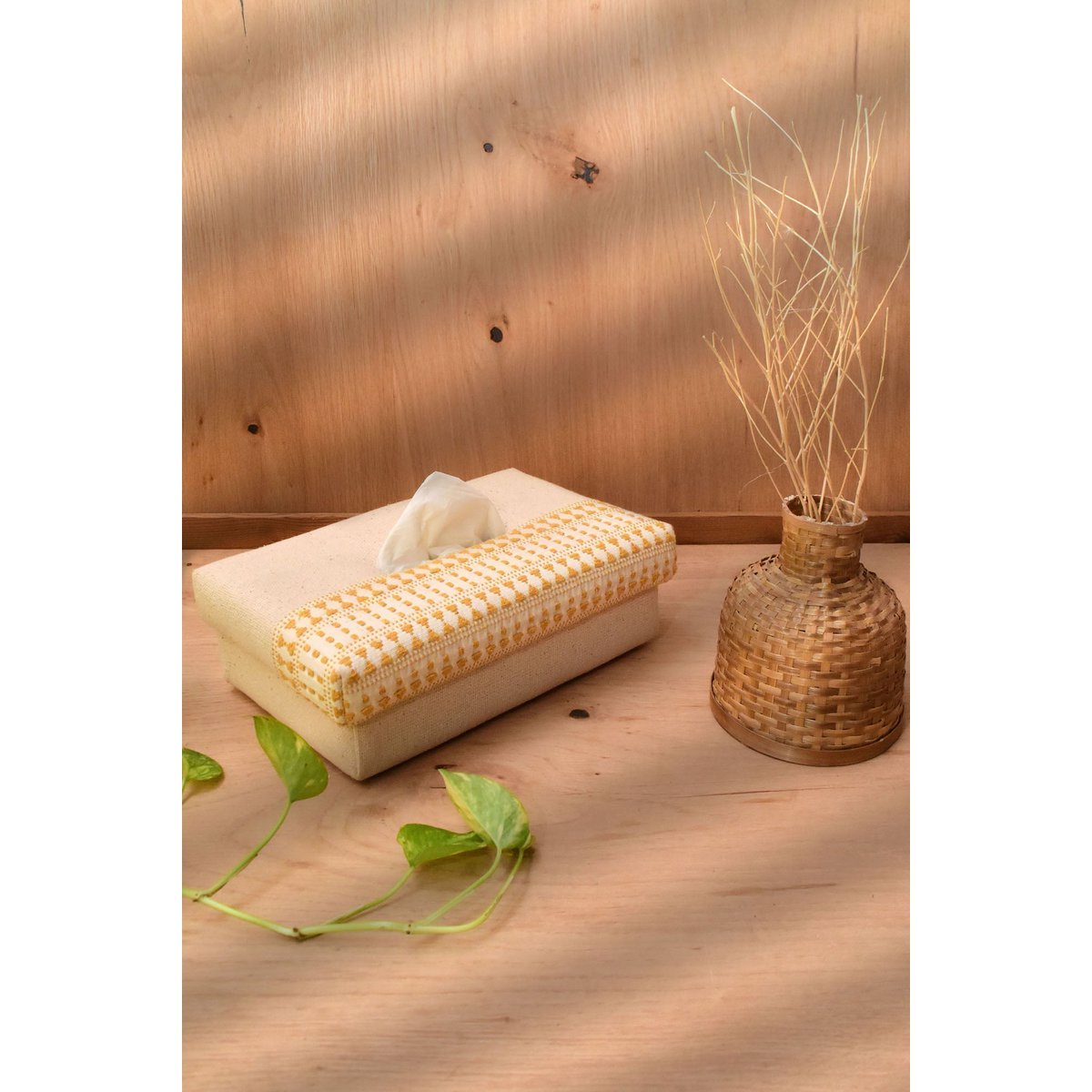 Tissue Box Cover | Handwoven Cotton Geometric | 24x14cm