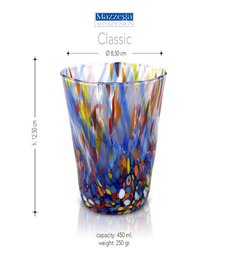 6 Klassische Babiti -Brille in Hand blasen und handgefertigt mit Murrine di Murano, "I Colori di Murano" Linie 390 ml. In Italien gemacht