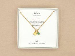 Ketting rock, klavertje vier en jade, zilver of goud stainless steel