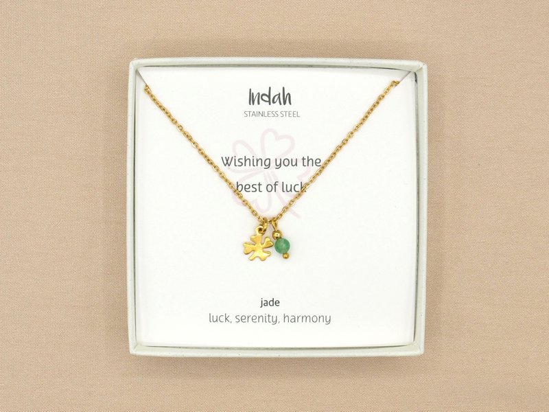 Ketting rock, klavertje vier en jade, zilver of goud stainless steel