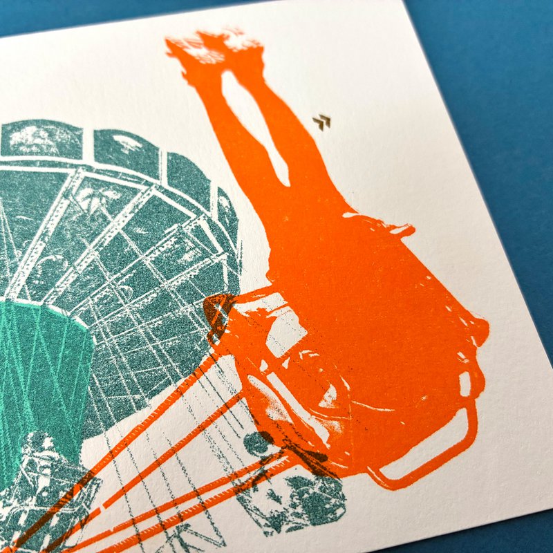 Carte postale Riso Teal Sunset 2e édition, risographie, copie DIN A6