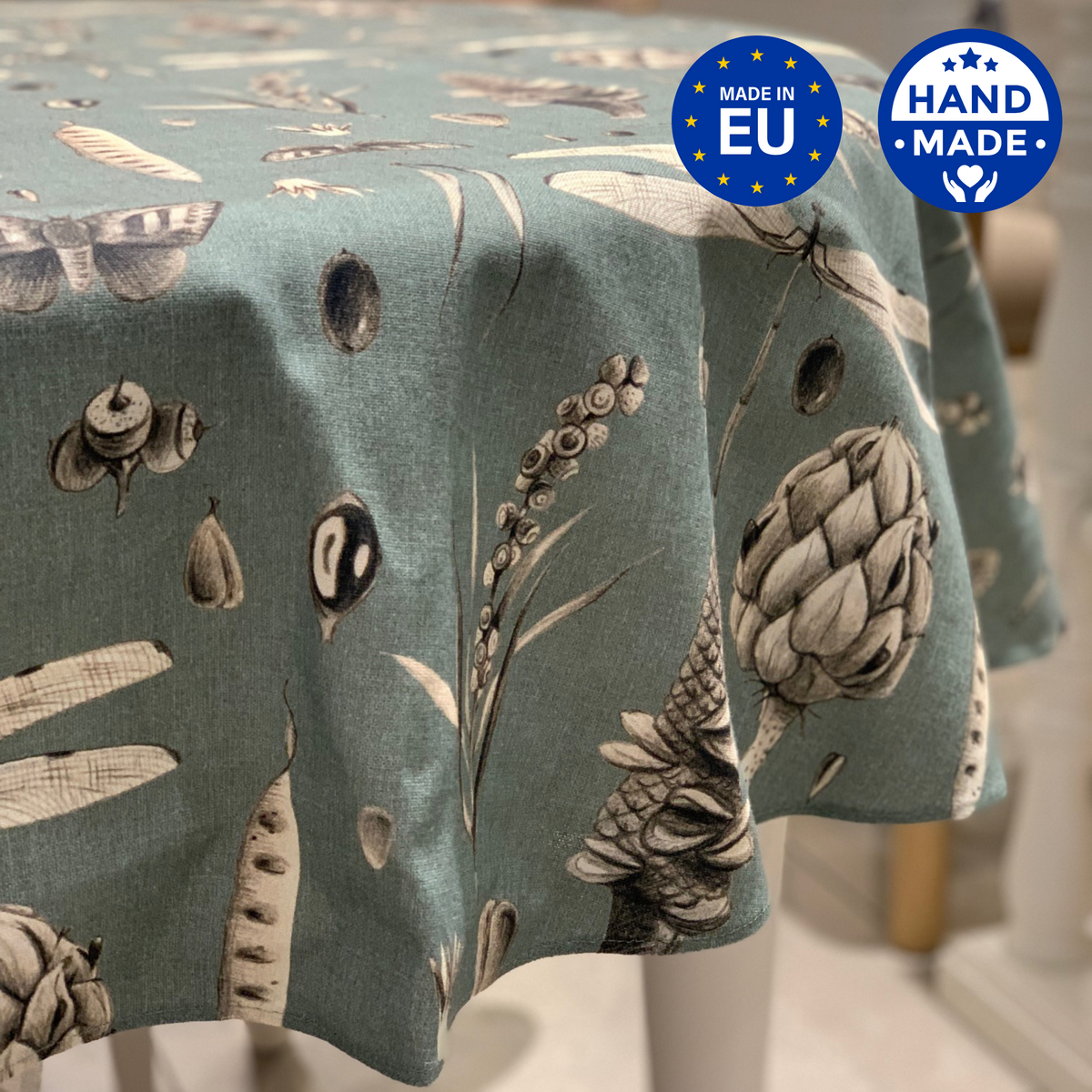 Tovaglia Rotonda, 100% Cotone, Stampata | Semi Acqua