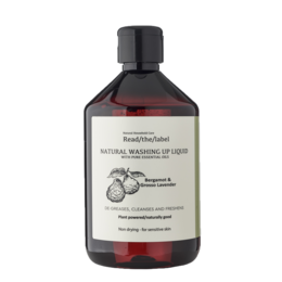 Bergamot and Grosso Lavender scented dishwashing liquid in a 500ml bottle. Made with natural ingredients.