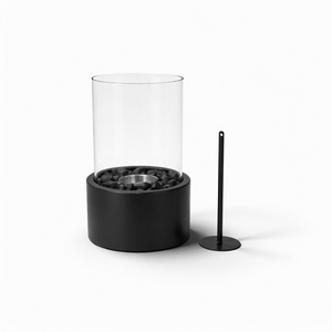 Tischkamin - Rund - Metall/Glas - Schwarz - 18x18x26,5cm