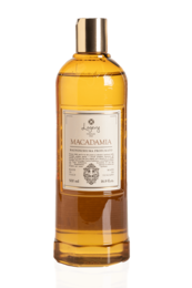 Macadamia-infused shower gel in a 500ml bottle with a golden-amber color and a luxurious, moisturizing formula.
