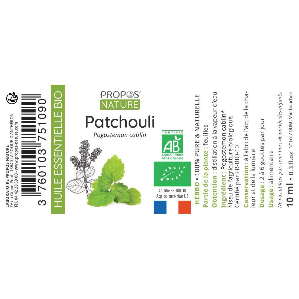 BIOLOGISCHE PATCHOULI ESSENTIËLE OLIE 10ML