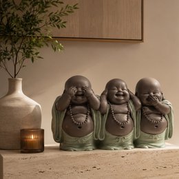Statua 3 śmiejących się buddów - Dekoracja Zen i Feng Shui - Aby stworzyć relaksującą i duchową atmosferę - Pomysł na prezent przynoszący szczęście