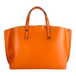 RB1024AM | Borsa Donna a Mano in Vera Pelle Made in Italy con tracolla removibile. Sacca grande interna estraibile. Accessori Canna di Fucile Lucido - Colore Paprika - Dimensioni: cm 48x31x11