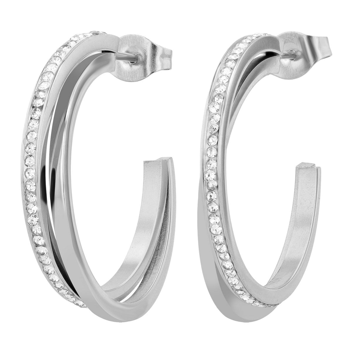 "Vanessa" double hoop earrings made of stainless steel with silver trim