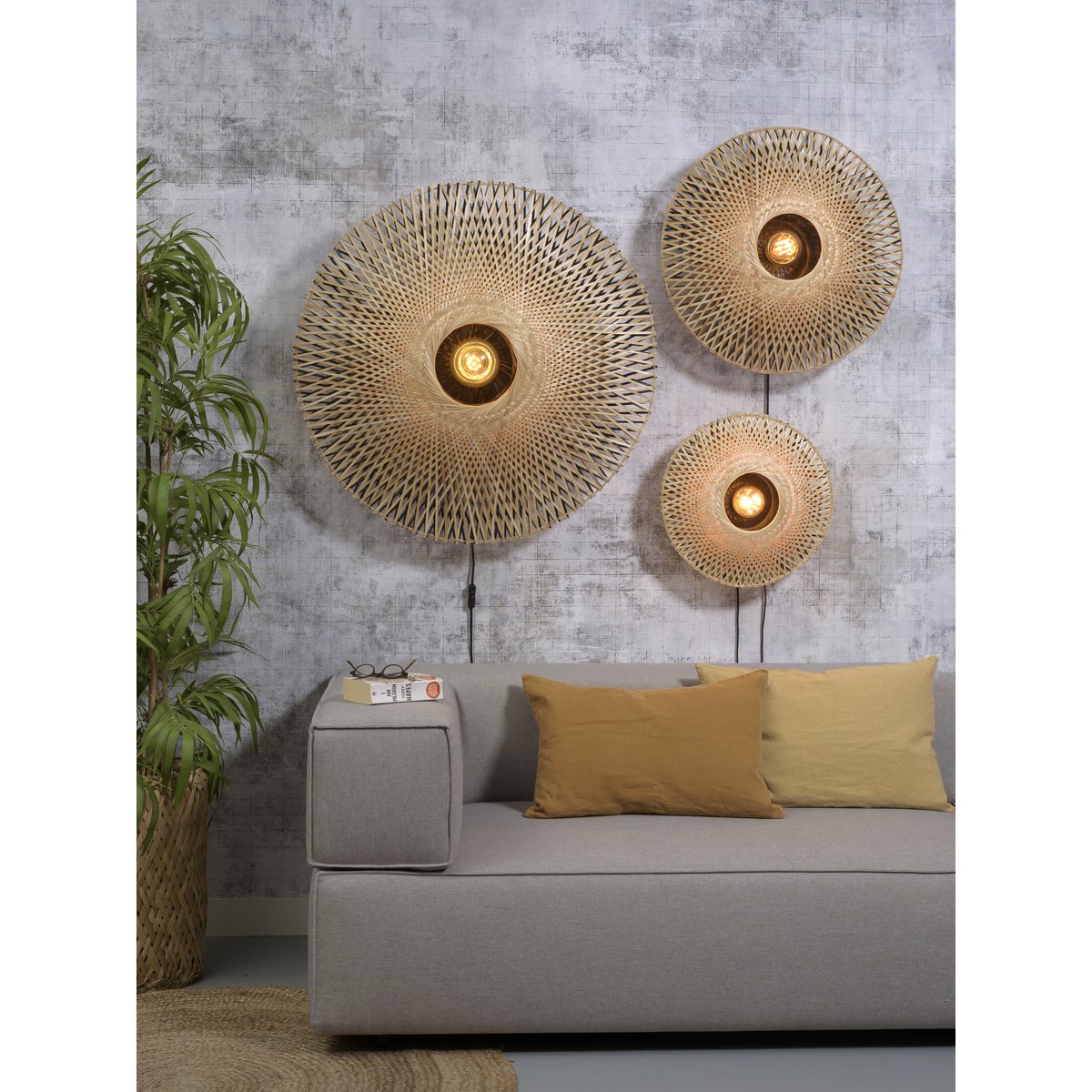 Wandlamp Kalimantan bamboe plat, S