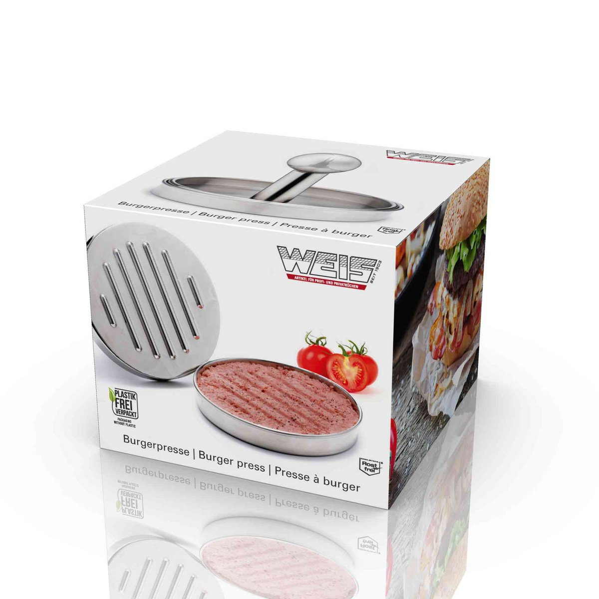 Stainless steel burger press