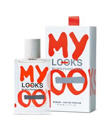 Floral, feminine fragrance in a sleek, modern bottle with bold, graphic text design.