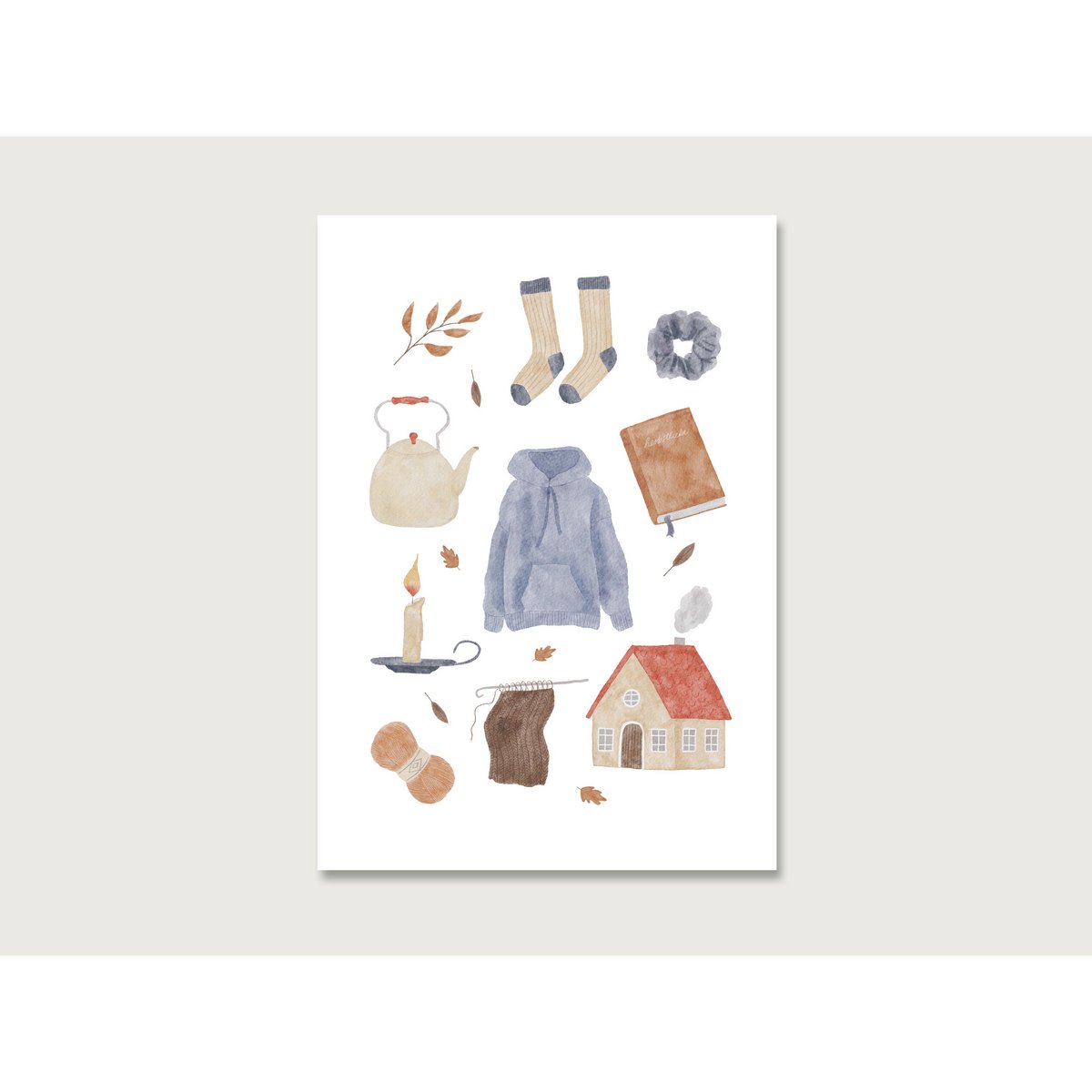 Ansichtkaart | "Collage thuis" P_63 | Waterkleur | Illustratie | Lees | Gezellig | Boek | Langzaam leven | Gezellig | Huis || Hart en papier