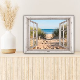 Canvas Maleri - Wall Decoration - View - Beach - Sea - Dunes - Sand - Water - Helmgras