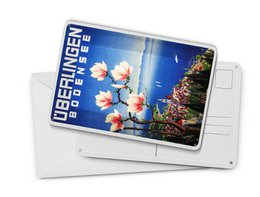 Cartolina da viaggio in metallo 10x14 cm Überlingen Lago di Costanza fiori decorazione lago