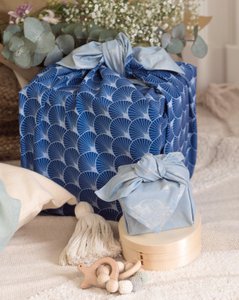 Furoshiki Cadeauverpakking Sky Elephants & Indigo Fans Stof Cadeauverpakking - Dubbelzijdig (omkeerbaar)
