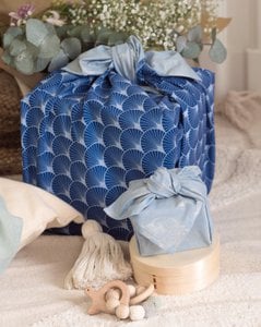 Furoshiki Cadeauverpakking Sky Elephants & Indigo Fans Stof Cadeauverpakking - Dubbelzijdig (omkeerbaar)