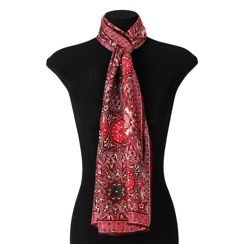 Red Silk Scarf with Geometric Turkish Print