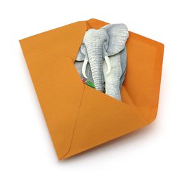 3D-Tierkarte Elefant mit Blumenstrauß
