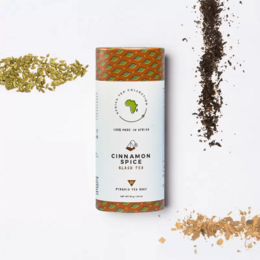 Cinnamon spice tea blend with a warm, aromatic flavor. Available in a tube of 20 pyramid tea bags or as loose leaf (100g). Made with high-quality ingredients.
