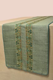Hand-Embroidered Dupion Silk Table Runner - With Beadwork & Silk Piping