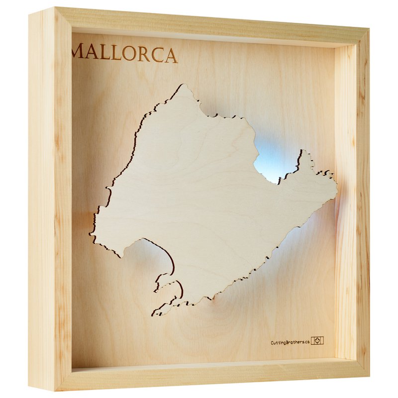 MALLORCA - MAPA DE LUZ DE LA ISLA (LED) de madera 3D