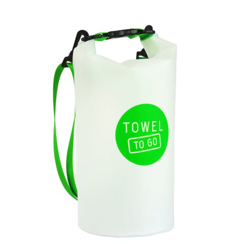 TOWEL TO GO Roll N Go Dry Bag 5L | Wasserdichte transparente Strand-Pool-Surftasche | Grün