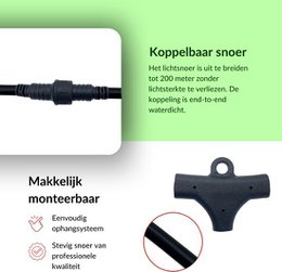 10 meter lysledning med 10 pæreformede LED-lamper + 2 meter tilslutningskabel