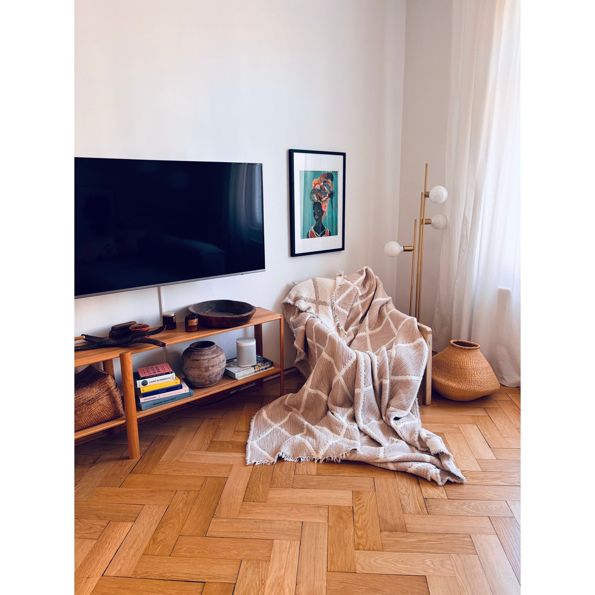 MARA Musselin Decke - Beige-Weiß- 2,20 x 2,50 m