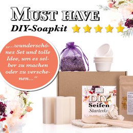 Lav selv sæbe, gør-det-selv-sæt fra spreetherm inkl. vegansk ostemassesæbe, sæbeposer og meget mere.