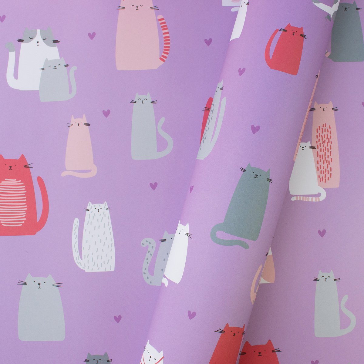 Papier do pakowania kotów „Cute Cats” – papier makulaturowy w kolorze fioletowym