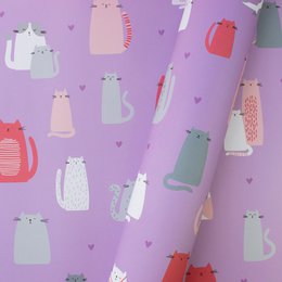 Indpakningspapir katte “Cute Cats” – genbrugspapir i lilla