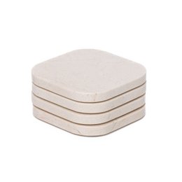 Set of 4 beige marble coasters, each measuring 10x10x1cm, made of organic materials.