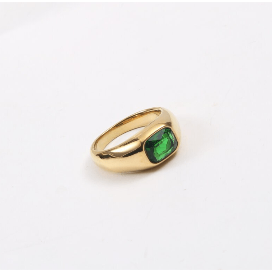 Lola - Green Stone Statement Gold Band