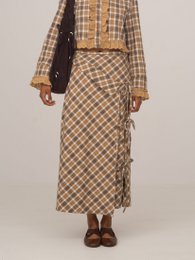 Willow Brown Plaid Midi Wrap Skirt