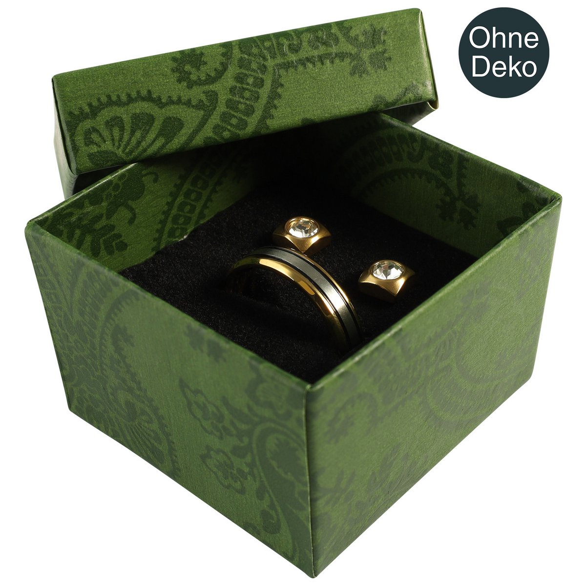 Boîtes à bijoux (clous d'oreilles/bague) en carton, motif cachemire, VE24, 5x5 cm vert,